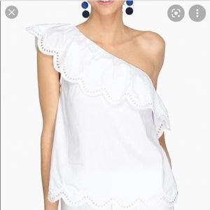 One shoulder white top